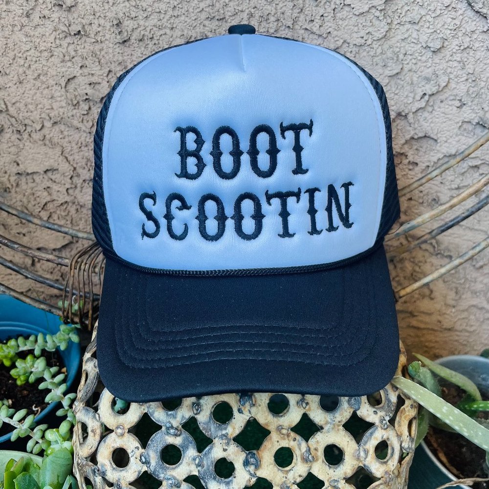 COPY - Boot Scootin' Black Embroidered Trucker Hat
